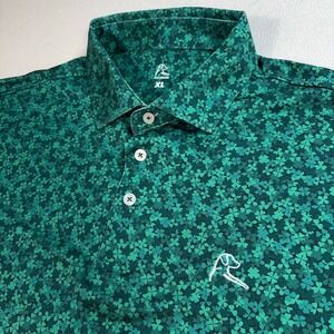 NEW Rhoback Golf Polo Men's XL Green Irish Camo St. Patrick Stretch Performance